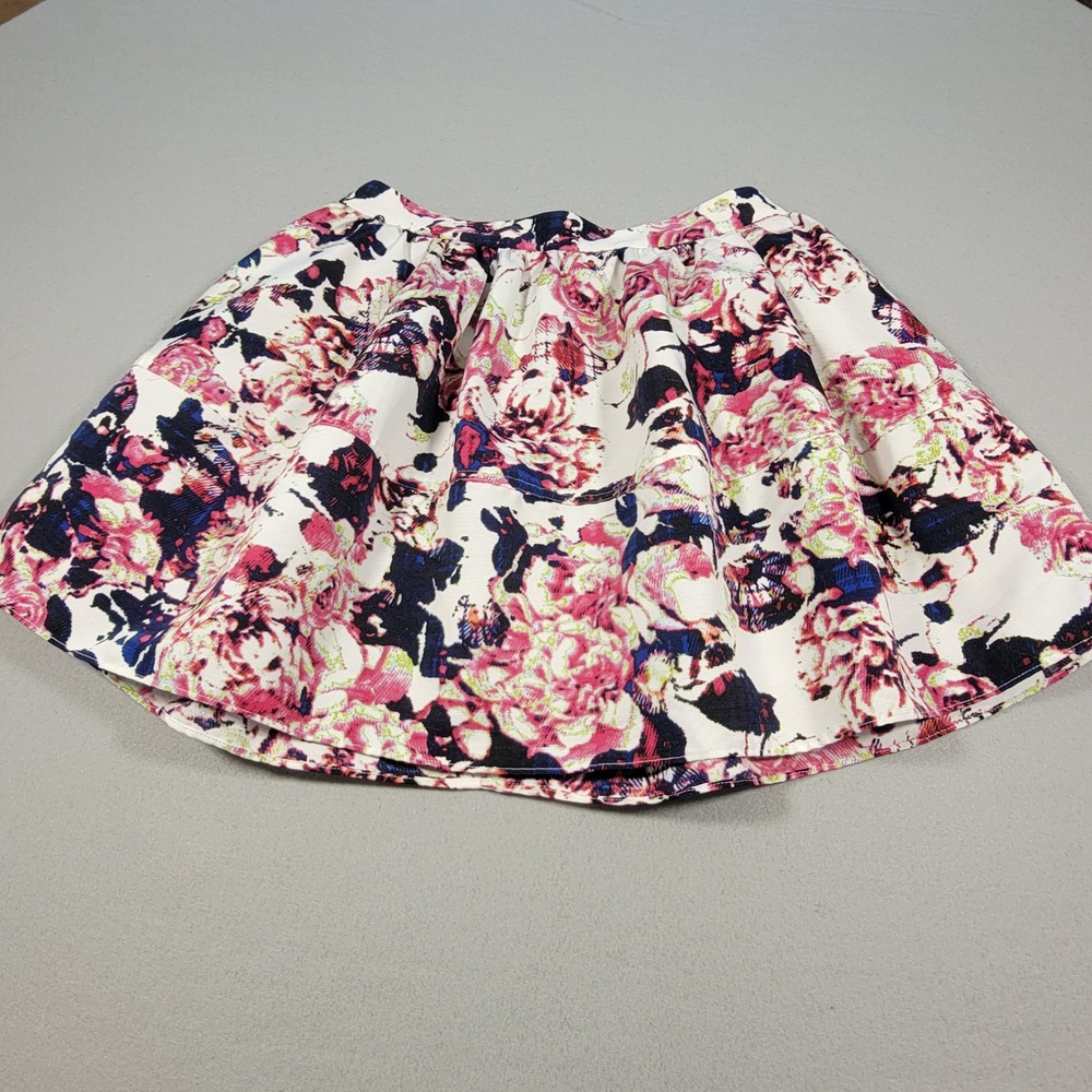 Express Floral Print Mini Skirt Womens Size 10 White Pink Blue Lined‎ Pockets